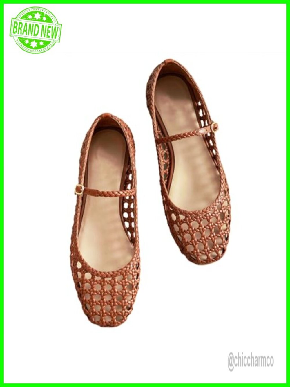 Woven Mesh Ballet Flats Women Metal Buckle Strap Round Toe Mary Jane